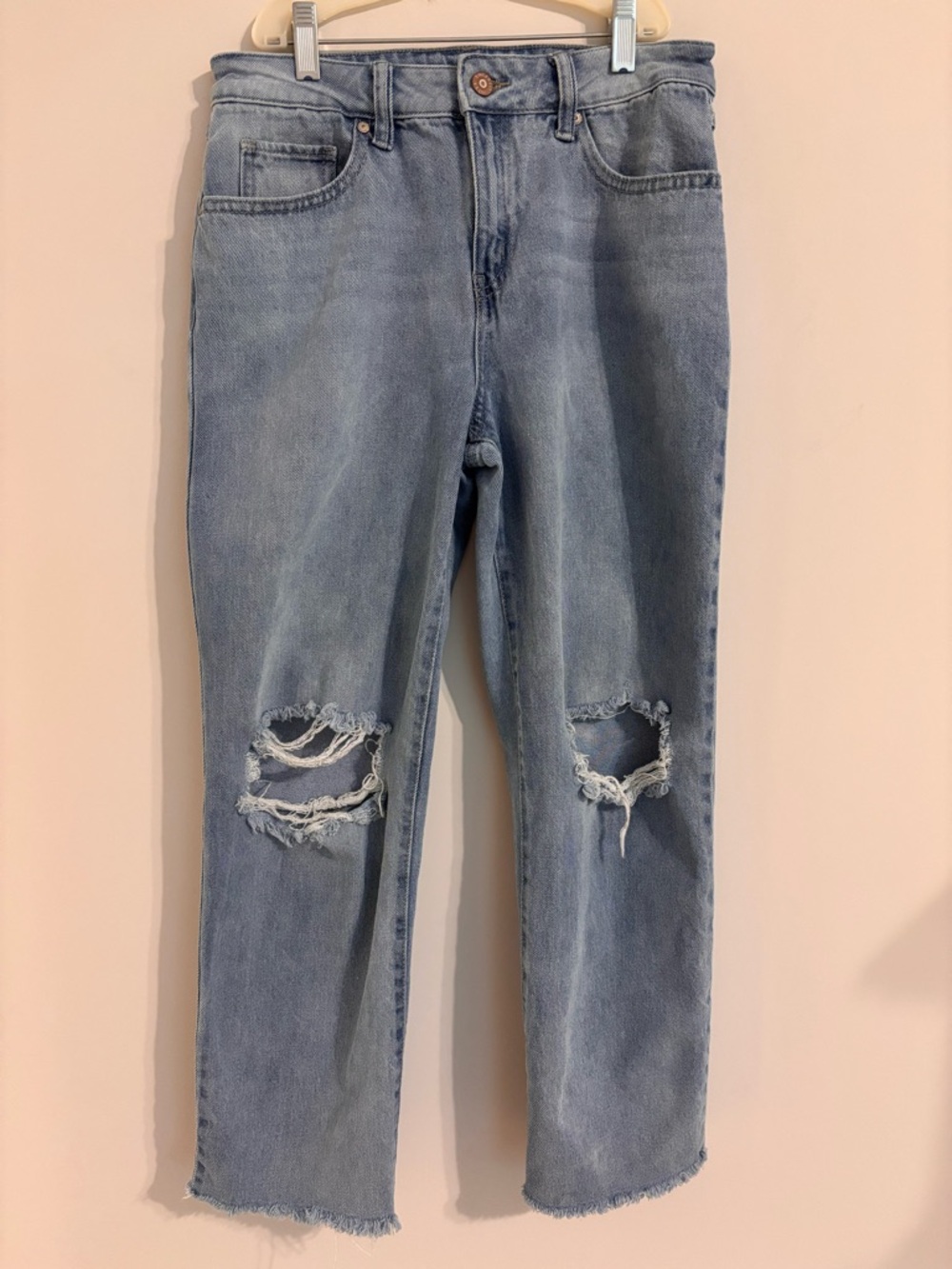 Sincerely Jules Jeans Women Sz 7/28 Blue Ripped Distressed Wide Relaxed Pants